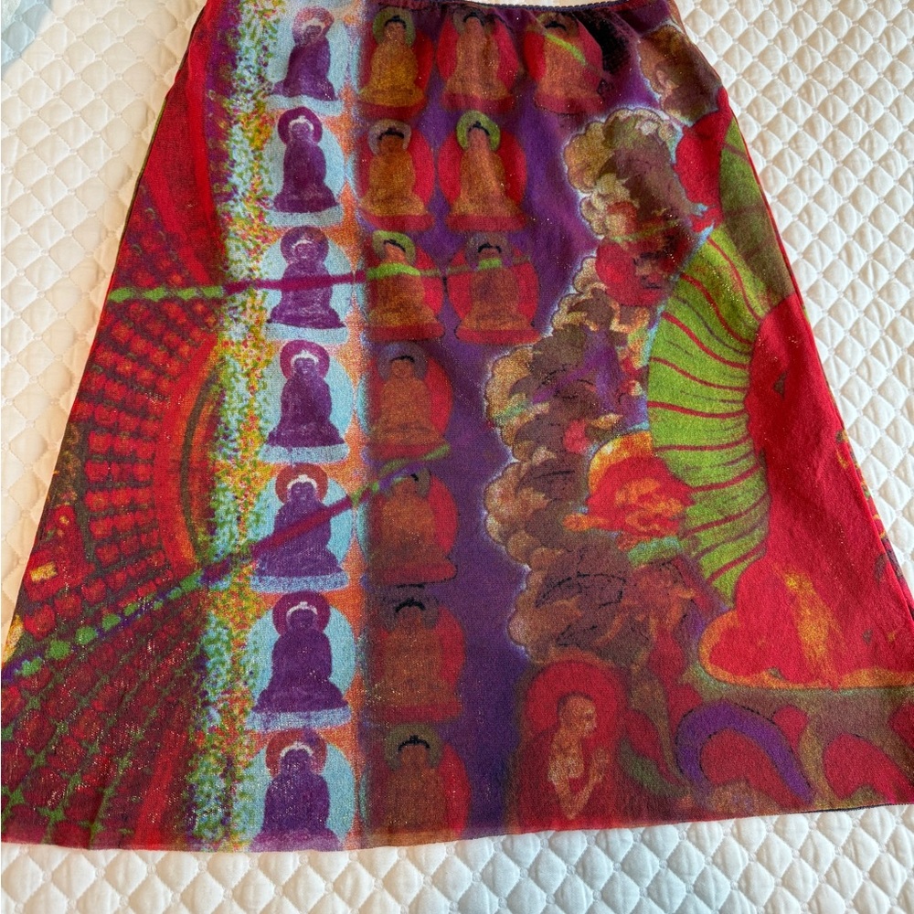 Vintage Vivienne Tam Colorful Printed Mesh Skirt in Red, Purple, Green